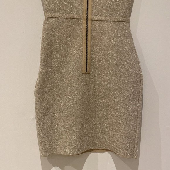 bcbg maxazria Gold Square Neck Sparkly Bodycon Mini Dress XS - Picture 13 of 13
